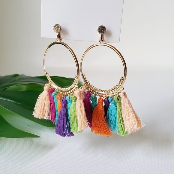 Clip On Tassel Lightweight Earrings Multicolored - Picture 6 of 7